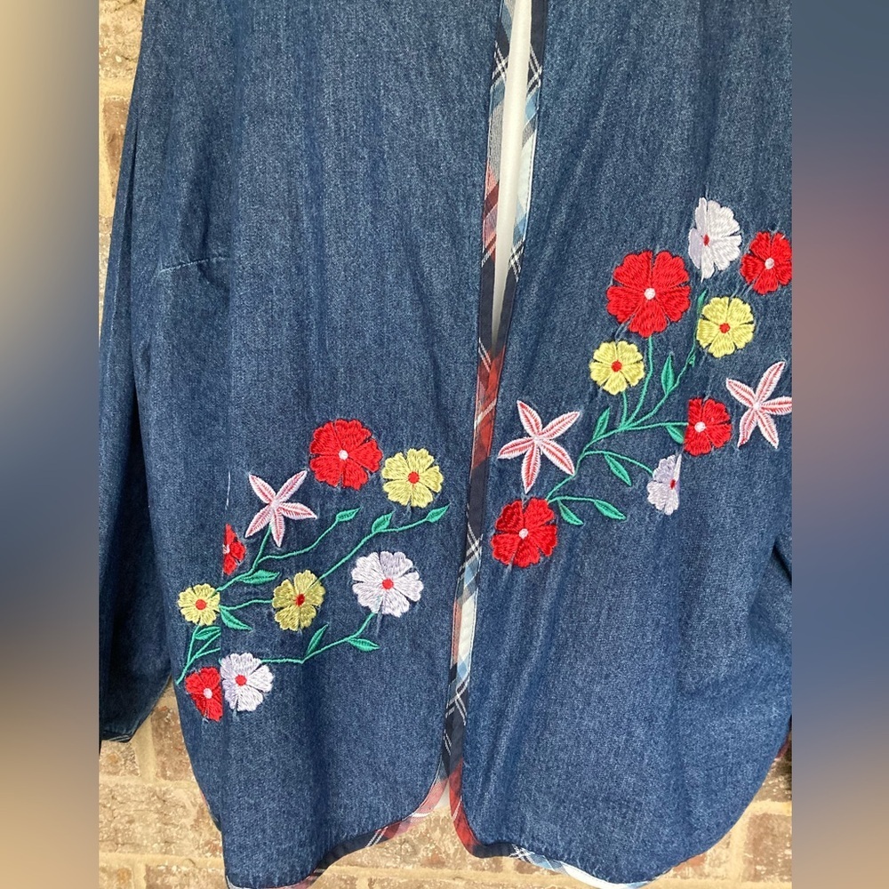 Floral Embroidered Country Store Catalog Denim Cardigan Size 2X - Picture 4 of 13